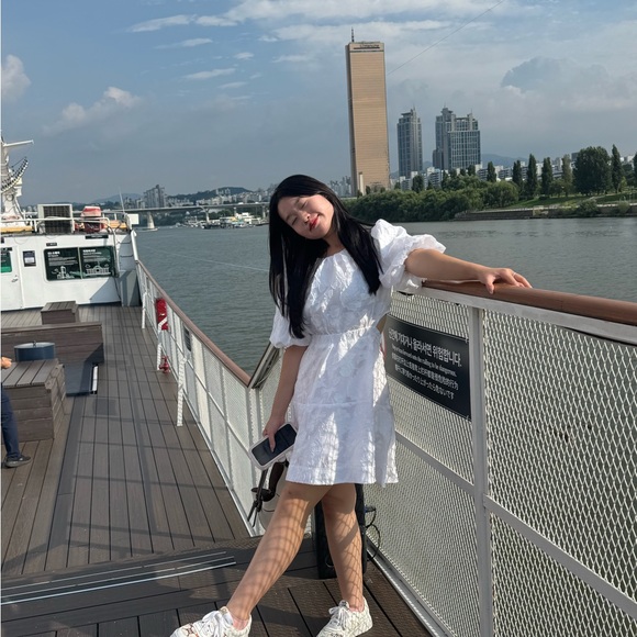 White Puff Sleeve Mini Dress - Picture 1 of 3